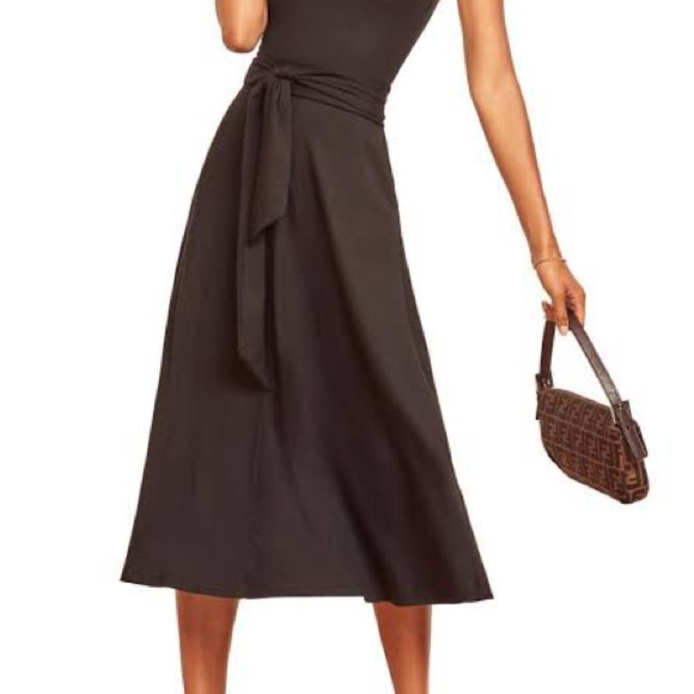 Reformation Helena tie Elegant Black Midi Dress